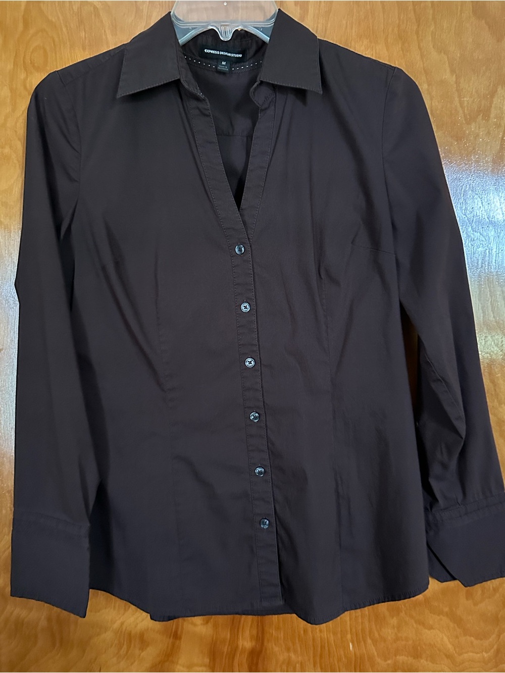 Express Women's Dark Brown Button-Down Shirt